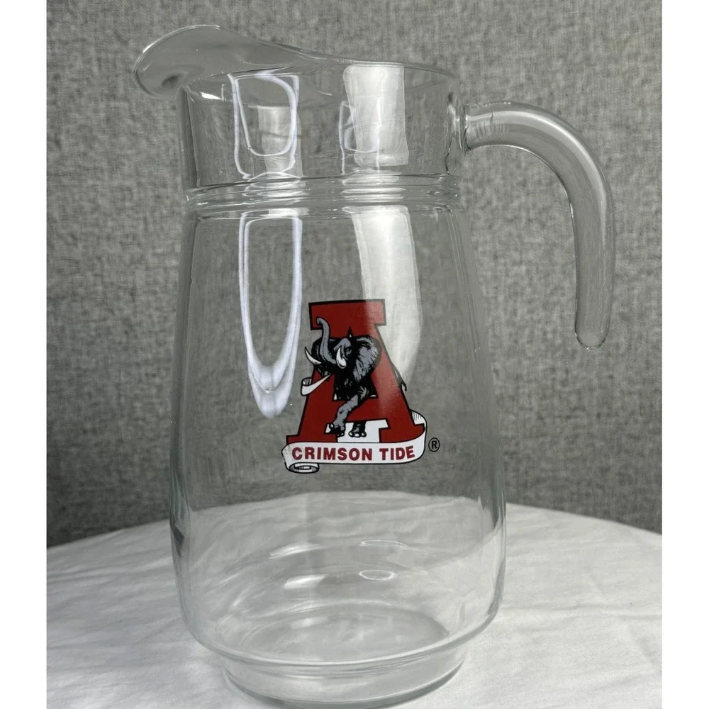 University Alabama CRIMSON TIDE Large Heavy Glass Beer Pitcher Arcoroc/France 9